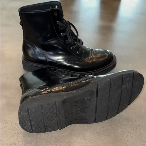 😎 All Saints Glossy Black Lace-Up Boots