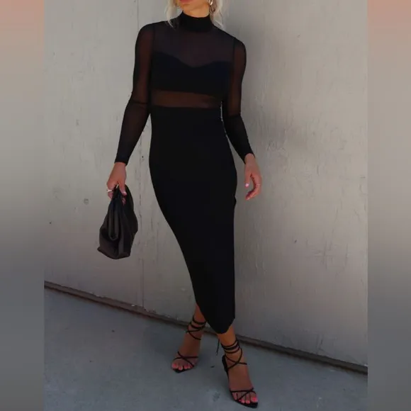 🆕 Elegant black midi dress