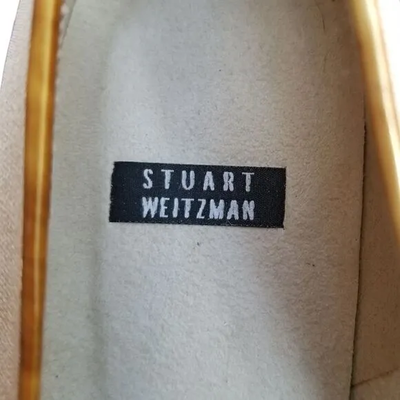 ⭐️ Stuart Weitzman Vintage Beige Loafers with Gold Bows &amp; Trim sz 8AA