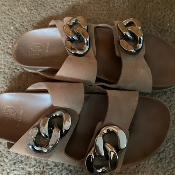 ✅ Tory Burch Slide Sandals Adrien Chain