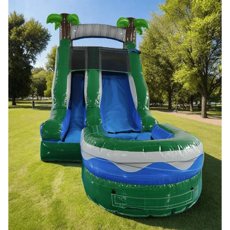 12' Tropical Waterslide with Pool in Green and Blue