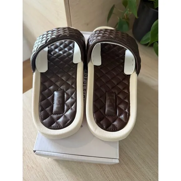 $220 New APL Lusso Leather Slides - Chocolate - 8
