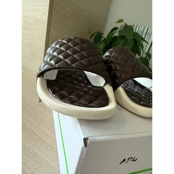 $220 New APL Lusso Leather Slides - Chocolate - 8