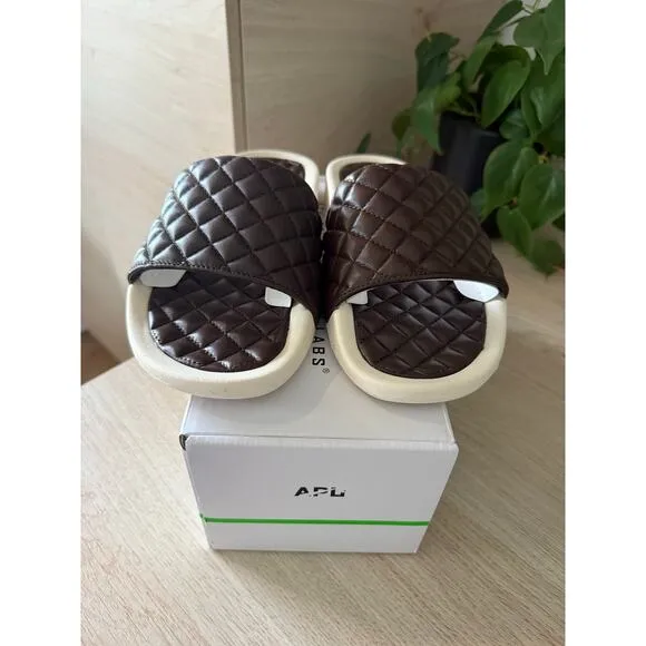$220 New APL Lusso Leather Slides - Chocolate - 8