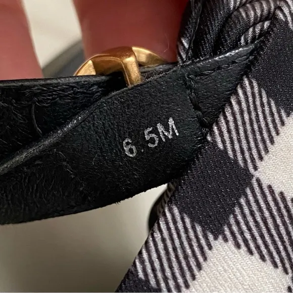 $248 Tory Burch Selby Black/White Plaid Gingham Scarf Leather Flats Sandals 6.5