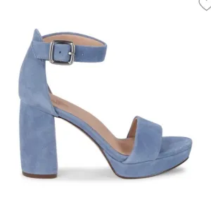 27 Edit Briar Ankle-Strap Block-Heel Suede Sandals Blue Size 9.5
