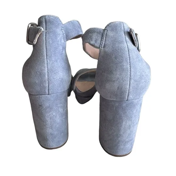 27 Edit Briar Ankle-Strap Block-Heel Suede Sandals Blue Size 9.5