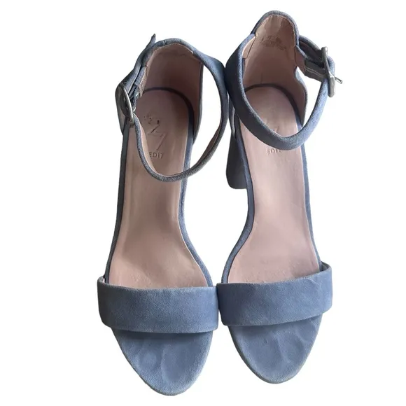 27 Edit Briar Ankle-Strap Block-Heel Suede Sandals Blue Size 9.5