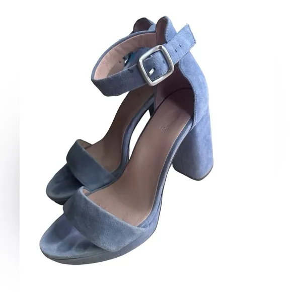 27 Edit Briar Ankle-Strap Block-Heel Suede Sandals Blue Size 9.5