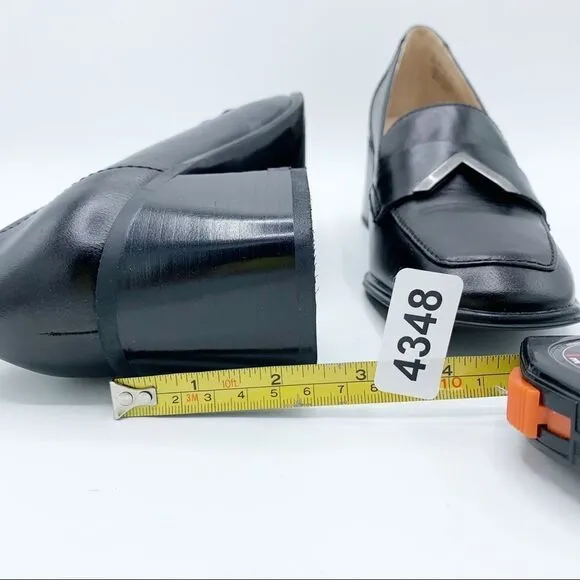 27 EDIT Tayla Loafers Black with Brushed Nickel Accent Chunky Heel