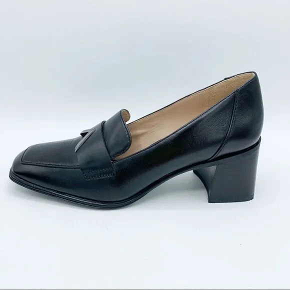 27 EDIT Tayla Loafers Black with Brushed Nickel Accent Chunky Heel