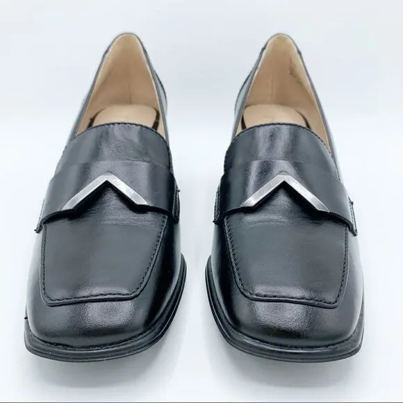 27 EDIT Tayla Loafers Black with Brushed Nickel Accent Chunky Heel