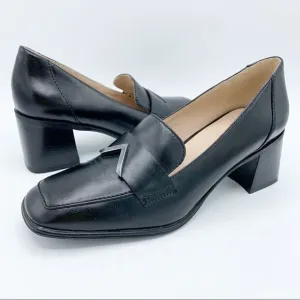 27 EDIT Tayla Loafers Black with Brushed Nickel Accent Chunky Heel
