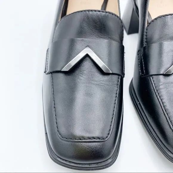 27 EDIT Tayla Loafers Black with Brushed Nickel Accent Chunky Heel