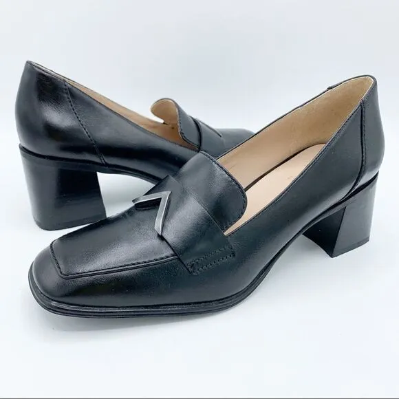 27 EDIT Tayla Loafers Black with Brushed Nickel Accent Chunky Heel