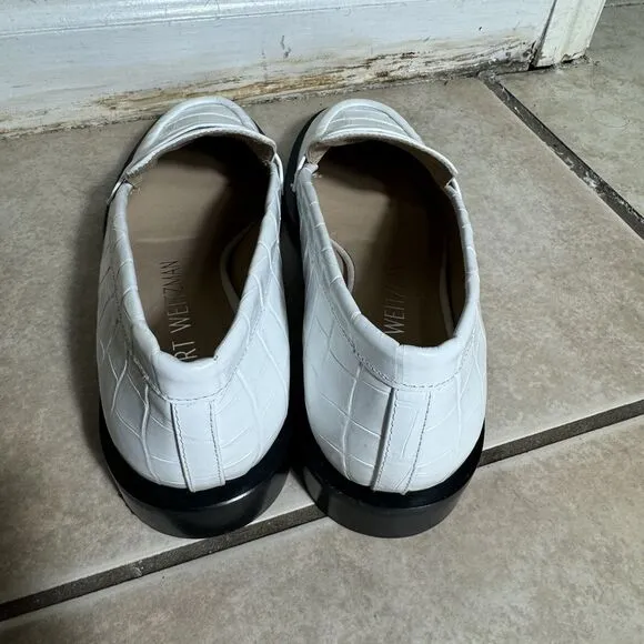 $495 NEW Stuart Weitzman Palmer Women’s 9B Sleek Leather White Loafer Shoe