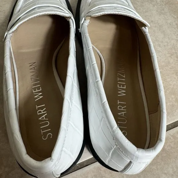 $495 NEW Stuart Weitzman Palmer Women’s 9B Sleek Leather White Loafer Shoe