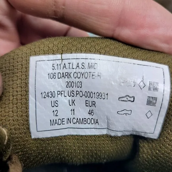 5.11 Tactical A/T All-Terrain Ankle Boots, Mens 12, Slip-Resistant, ATLAS 12430