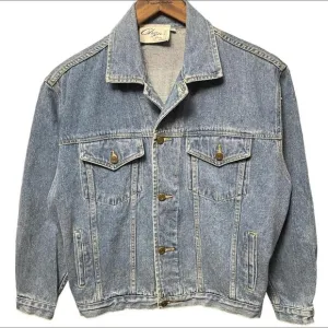 80s 90s Retro Style Vintage blue denim casual stylish Jean jacket with pockets