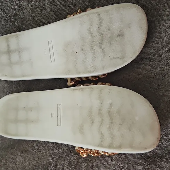 9.5 Kendall Kylie Sandal Shiloh Ivory Chain Embellished Beige Leather Slides