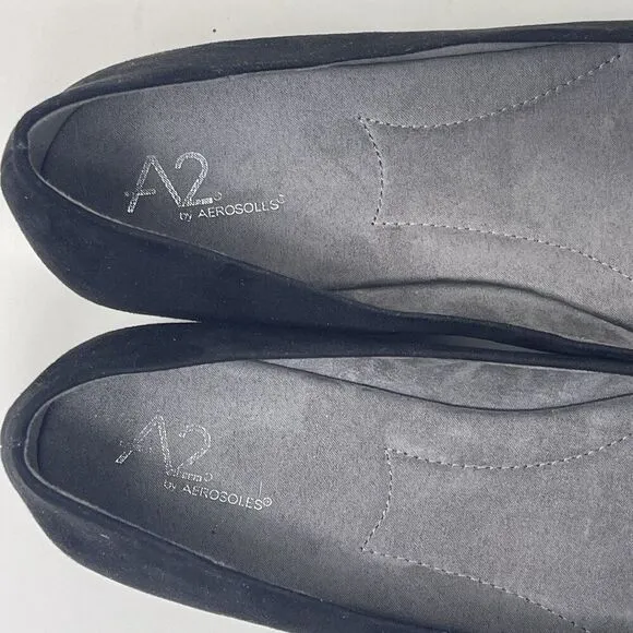 A2 By Aerosoles Women's Trend Book Black Flats Size 10M Decorative Metal Accent
