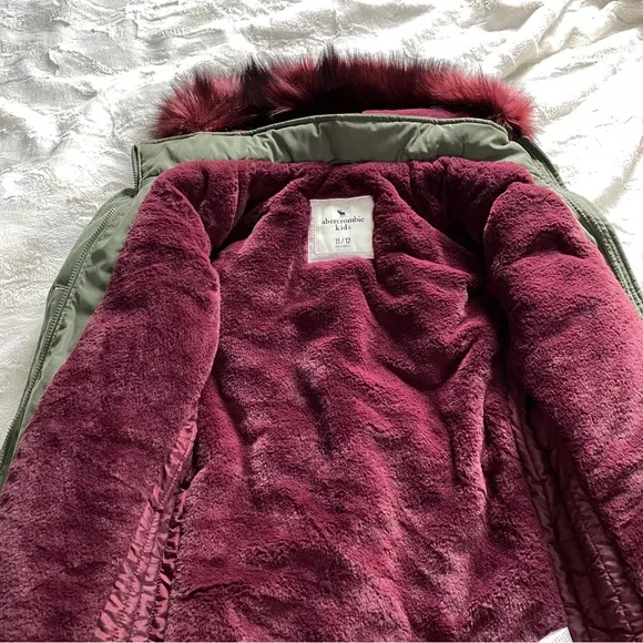 abercrombie kids • girls olive winter parka jacket | 11/12