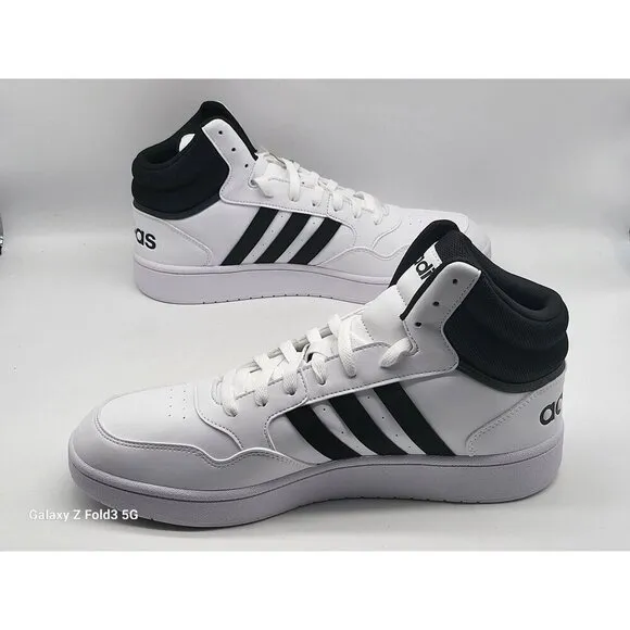 Adidas Hoops 3.0 Mid Basketball Sneakers Mens Size 12 White &amp; Black GW3019