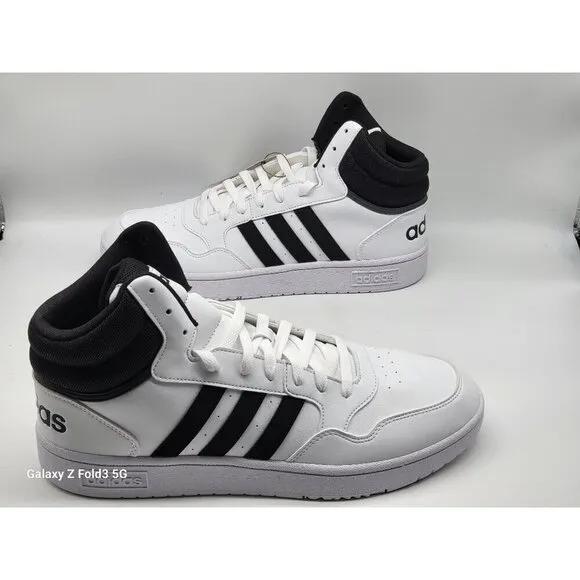 Adidas Hoops 3.0 Mid Basketball Sneakers Mens Size 12 White &amp; Black GW3019