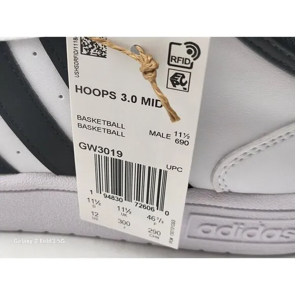 Adidas Hoops 3.0 Mid Basketball Sneakers Mens Size 12 White &amp; Black GW3019