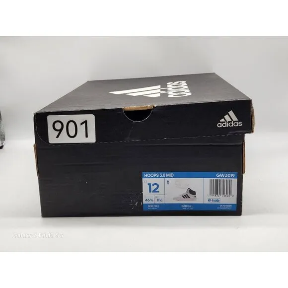 Adidas Hoops 3.0 Mid Basketball Sneakers Mens Size 12 White &amp; Black GW3019