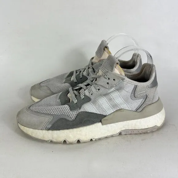 Adidas Nite Jogger Sneakers Womens 8.5 Gray Low Top Lace Up Running Shoes DA8692