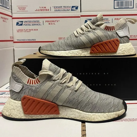 adidas NMD_R2 Primeknit Running White Harvest grey casual outdoor Boost sneaker