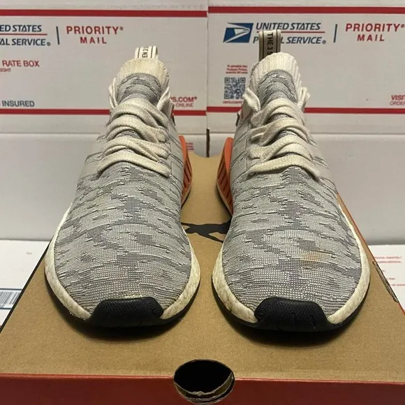 adidas NMD_R2 Primeknit Running White Harvest grey casual outdoor Boost sneaker