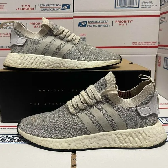 adidas NMD_R2 Primeknit Running White Harvest grey casual outdoor Boost sneaker
