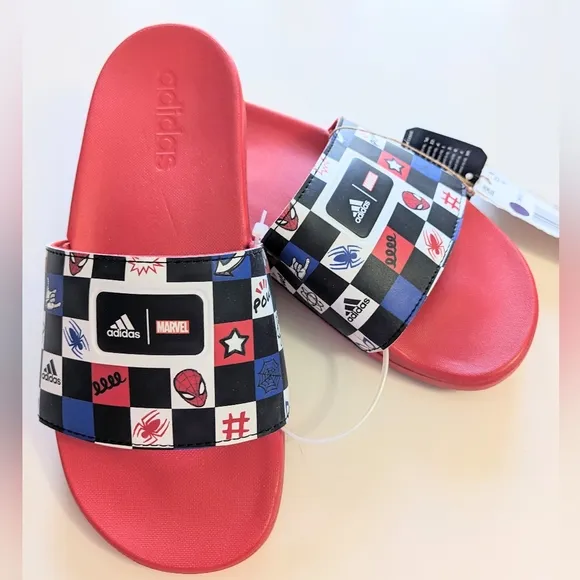 ADIDAS X DISNEY Spiderman, Kids' Adilette Comfort Slides. Various Sizes.