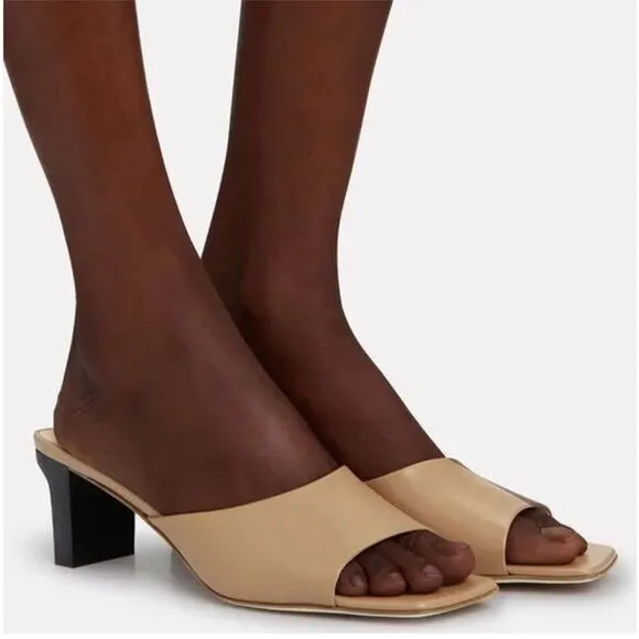 Aedye Katti Mules Hazelnut Brown Leather Heeled Sandals Womens Size 39 / US 8