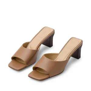 Aedye Katti Mules Hazelnut Brown Leather Heeled Sandals Womens Size 39 / US 8