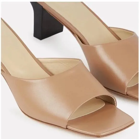 Aedye Katti Mules Hazelnut Brown Leather Heeled Sandals Womens Size 39 / US 8