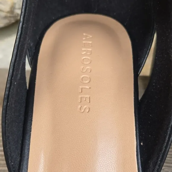 Aerosoles Black Wedge Heel Sandal Buckle Ankle Strap Women's Size 10 Windmill