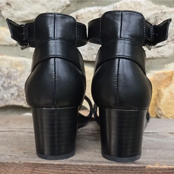 Aerosoles Black Wedge Heel Sandal Buckle Ankle Strap Women's Size 10 Windmill