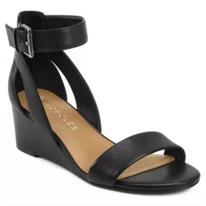 Aerosoles Black Wedge Heel Sandal Buckle Ankle Strap Women's Size 10 Windmill
