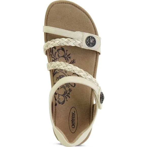 Aetrex Jillian Braided Leather Strap Sandal Supportive &amp; Stylish SZ 6-6.5 / 36.5