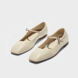 Aeyde 41 Uma White Creamy Nappa Leather Mary Jane Flats