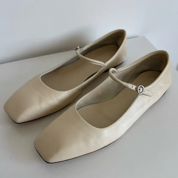 Aeyde 41 Uma White Creamy Nappa Leather Mary Jane Flats