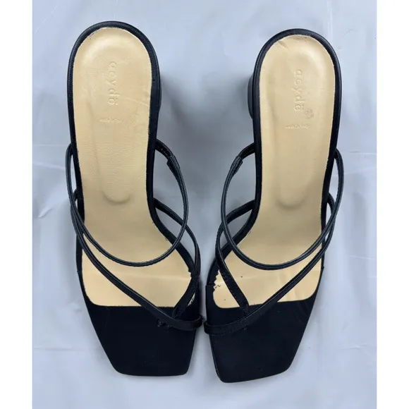 Aeyde Larissa Strappy Square Toe Sandals Size 39/8 Slip On Black Leather Italy