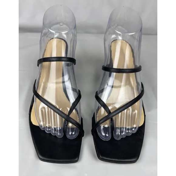 Aeyde Larissa Strappy Square Toe Sandals Size 39/8 Slip On Black Leather Italy