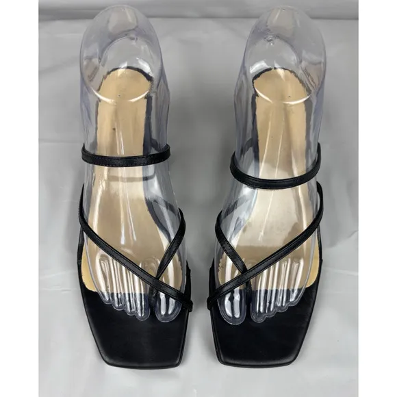 Aeyde Larissa Strappy Square Toe Sandals Size 39/8 Slip On Black Leather Italy