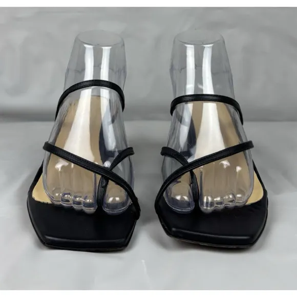 Aeyde Larissa Strappy Square Toe Sandals Size 39/8 Slip On Black Leather Italy