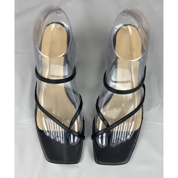 Aeyde Larissa Strappy Square Toe Sandals Size 39/8 Slip On Black Leather Italy