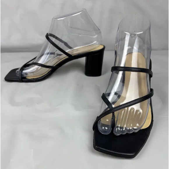 Aeyde Larissa Strappy Square Toe Sandals Size 39/8 Slip On Black Leather Italy